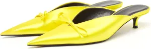 Women's Sexy Pointed Toe Mule Heels Cute Bows Slip On Kitten Heel Mules Comfort Low Heel Closed Toe Wedding Work Dressy Pumps for Women