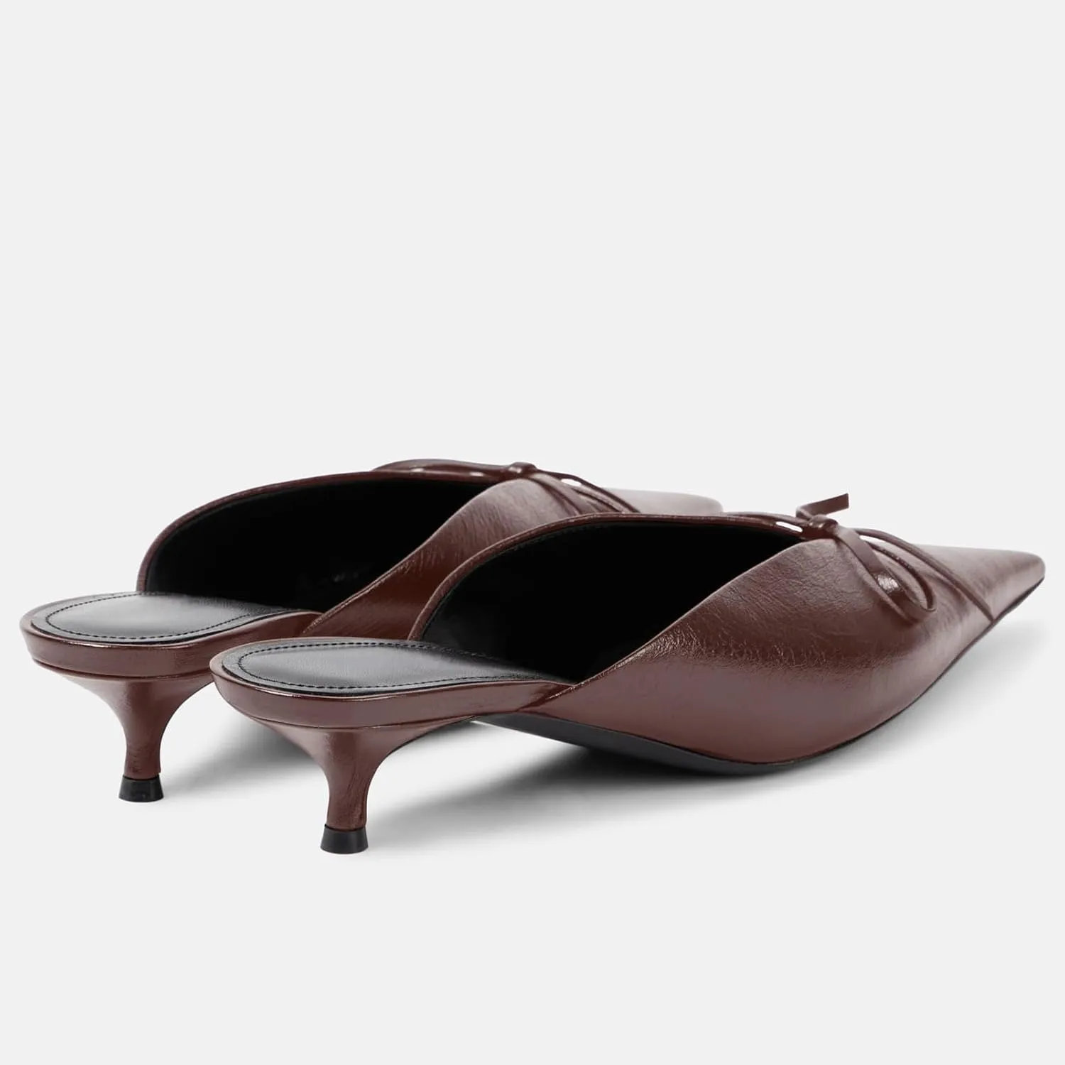 Women's Sexy Pointed Toe Mule Heels Cute Bows Slip On Kitten Heel Mules Comfort Low Heel Closed Toe Wedding Work Dressy Pumps for Women