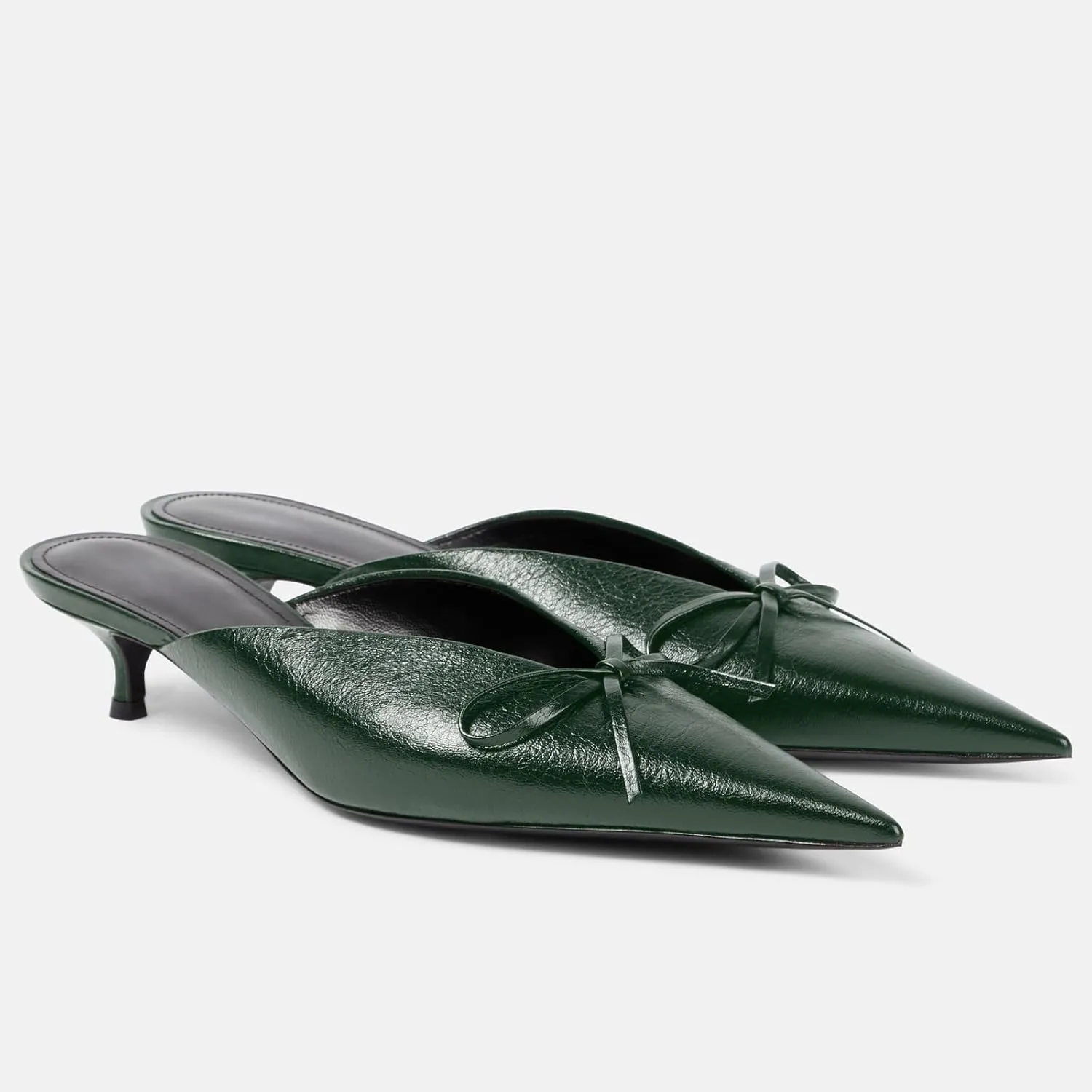 Women's Sexy Pointed Toe Mule Heels Cute Bows Slip On Kitten Heel Mules Comfort Low Heel Closed Toe Wedding Work Dressy Pumps for Women