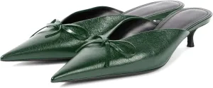 Women's Sexy Pointed Toe Mule Heels Cute Bows Slip On Kitten Heel Mules Comfort Low Heel Closed Toe Wedding Work Dressy Pumps for Women