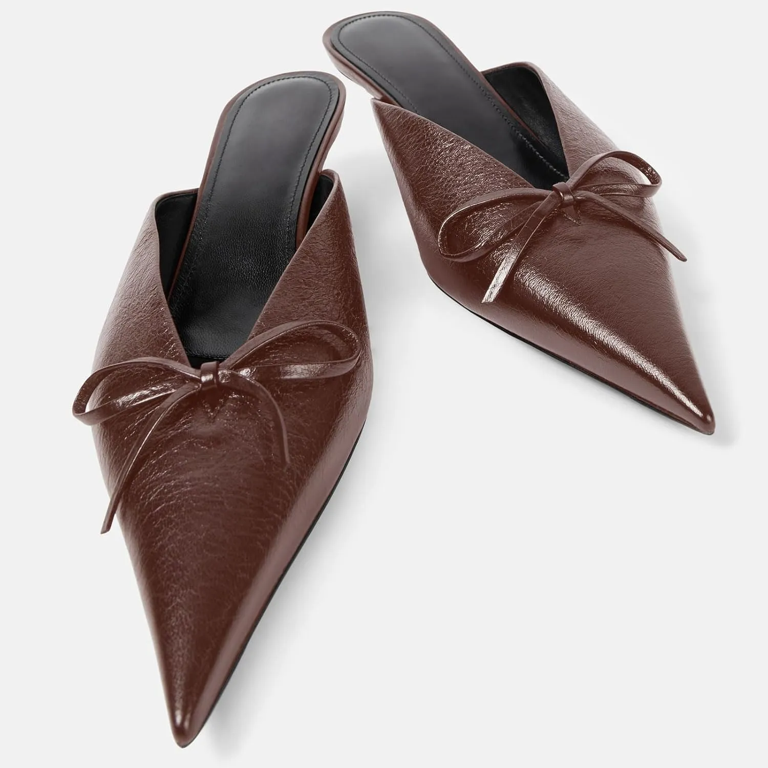 Women's Sexy Pointed Toe Mule Heels Cute Bows Slip On Kitten Heel Mules Comfort Low Heel Closed Toe Wedding Work Dressy Pumps for Women