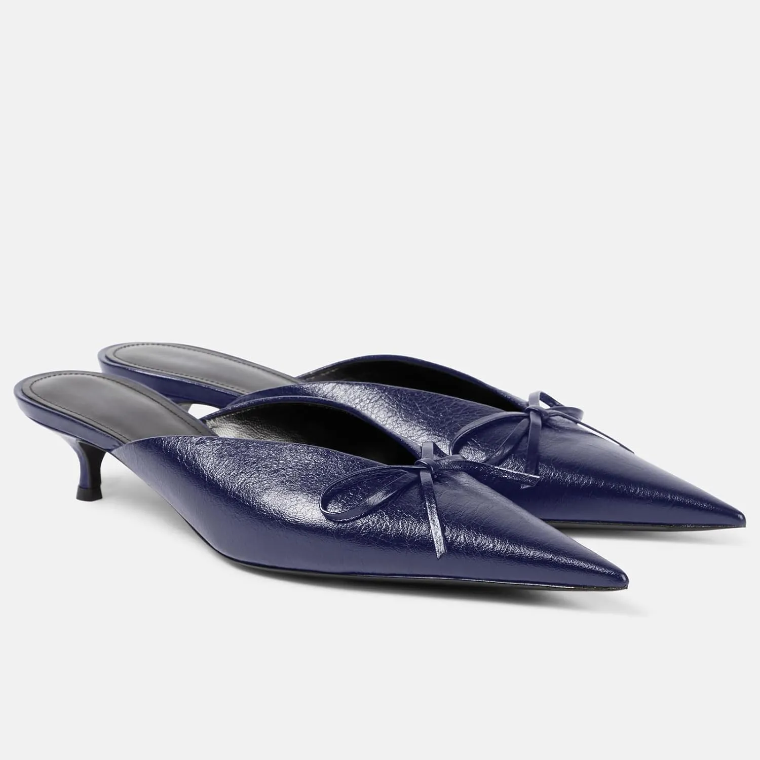 Women's Sexy Pointed Toe Mule Heels Cute Bows Slip On Kitten Heel Mules Comfort Low Heel Closed Toe Wedding Work Dressy Pumps for Women