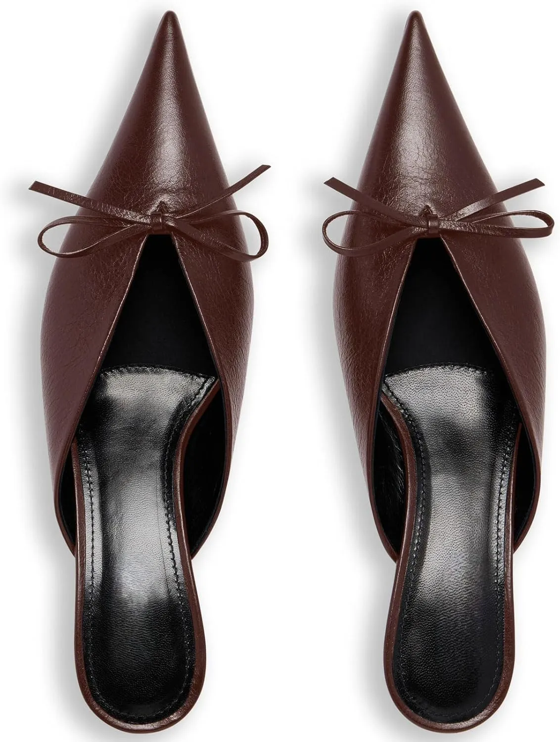 Women's Sexy Pointed Toe Mule Heels Cute Bows Slip On Kitten Heel Mules Comfort Low Heel Closed Toe Wedding Work Dressy Pumps for Women