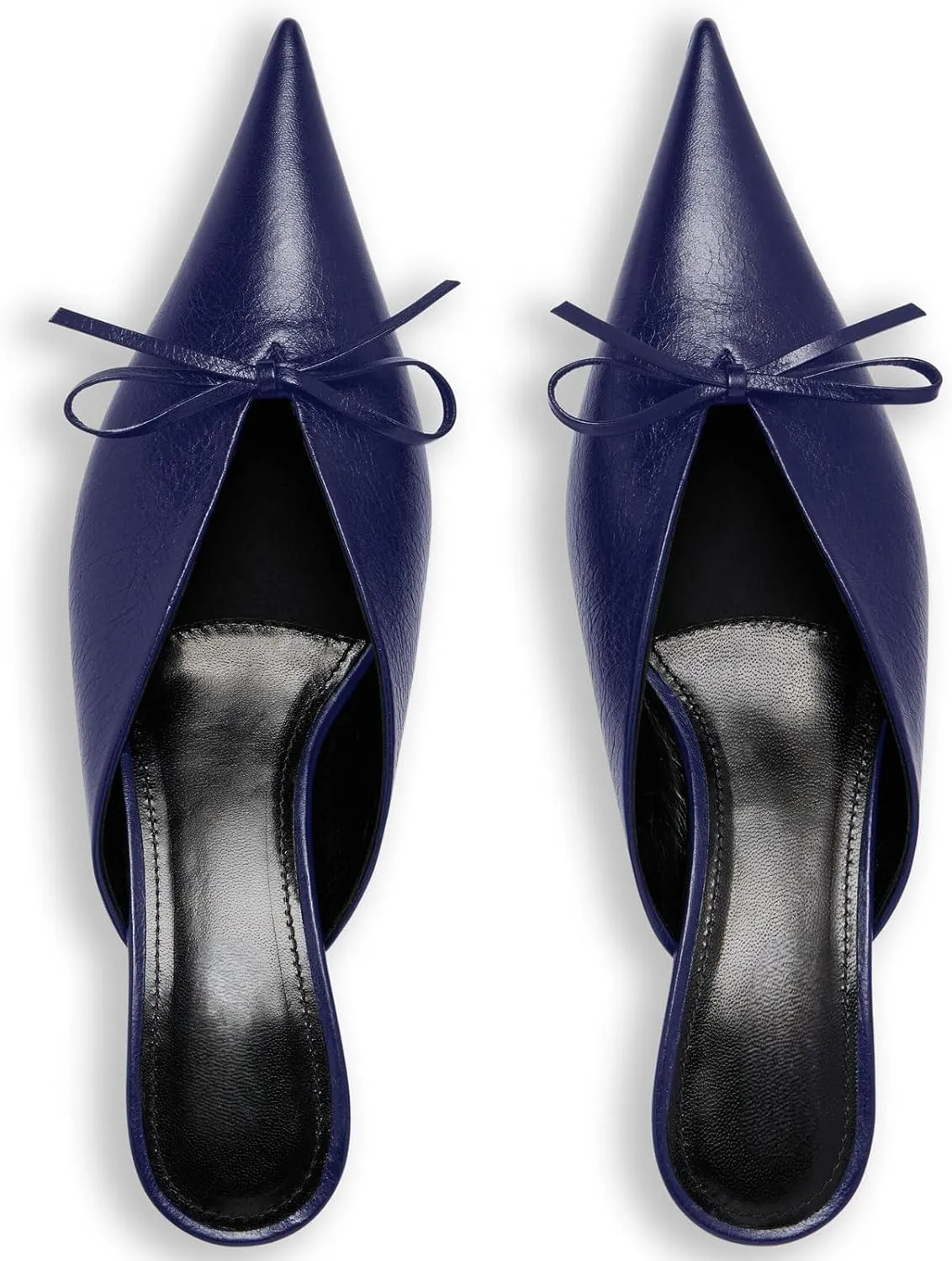 Women's Sexy Pointed Toe Mule Heels Cute Bows Slip On Kitten Heel Mules Comfort Low Heel Closed Toe Wedding Work Dressy Pumps for Women
