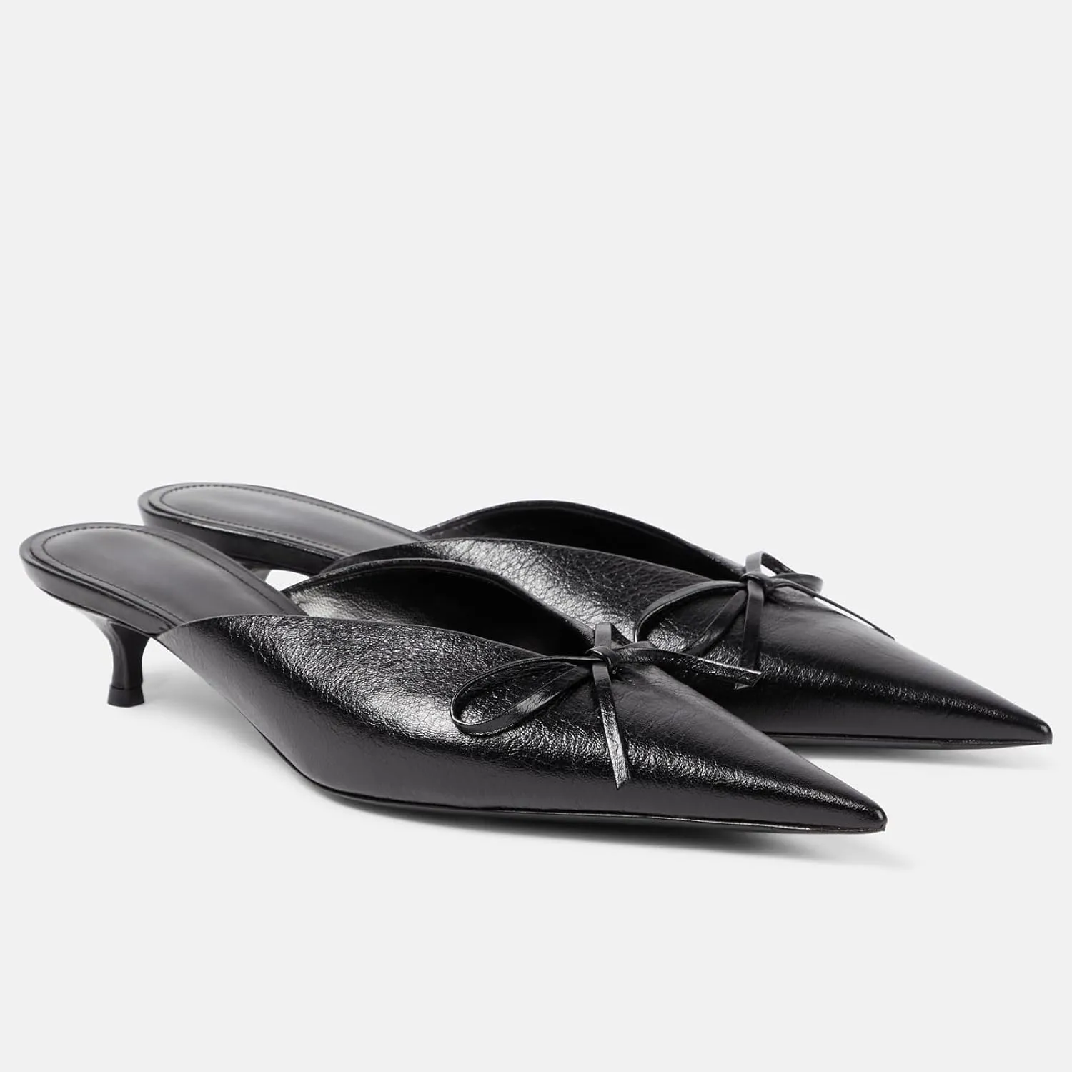 Women's Sexy Pointed Toe Mule Heels Cute Bows Slip On Kitten Heel Mules Comfort Low Heel Closed Toe Wedding Work Dressy Pumps for Women