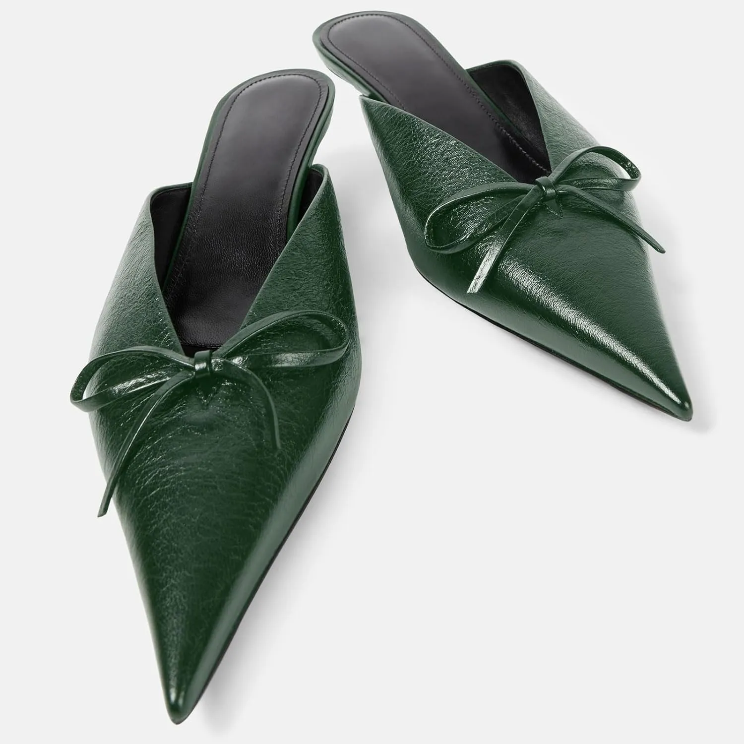 Women's Sexy Pointed Toe Mule Heels Cute Bows Slip On Kitten Heel Mules Comfort Low Heel Closed Toe Wedding Work Dressy Pumps for Women