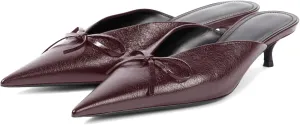 Women's Sexy Pointed Toe Mule Heels Cute Bows Slip On Kitten Heel Mules Comfort Low Heel Closed Toe Wedding Work Dressy Pumps for Women