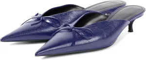 Women's Sexy Pointed Toe Mule Heels Cute Bows Slip On Kitten Heel Mules Comfort Low Heel Closed Toe Wedding Work Dressy Pumps for Women