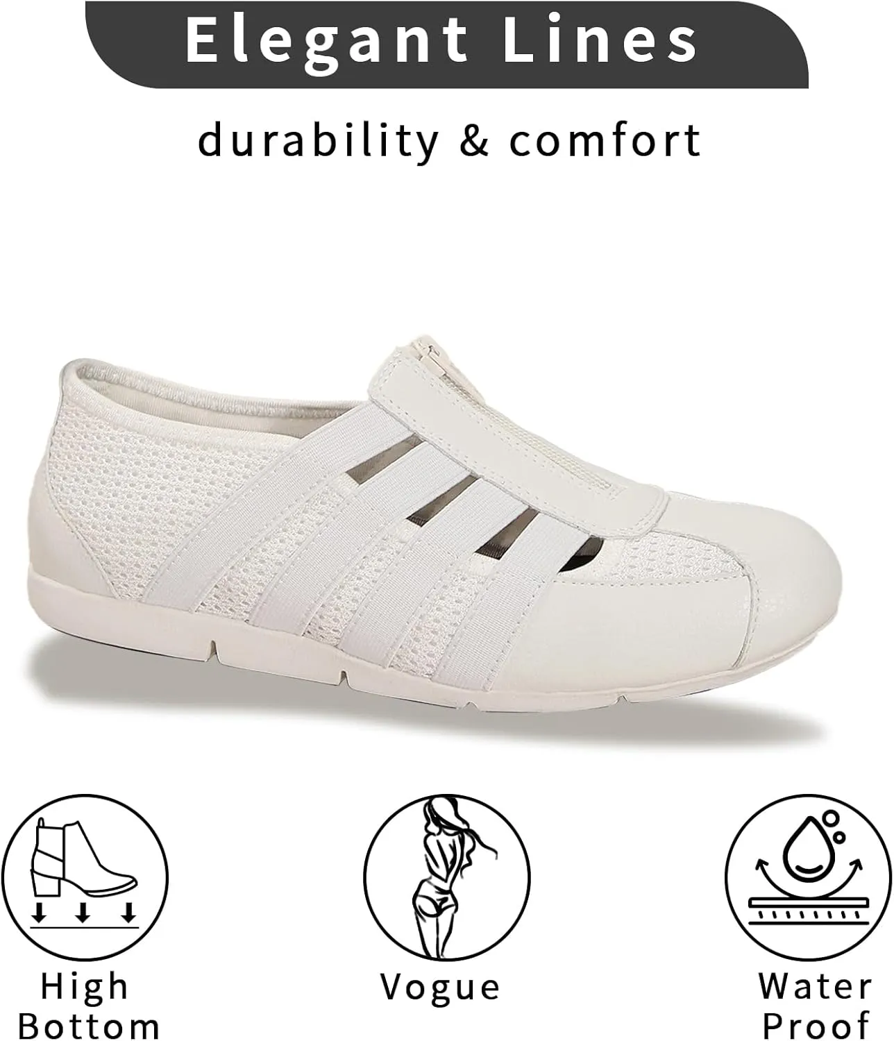Women's Slip-On Loafers for Gyming Breathable Walking Shoes Lightweight Casual Sneaker with Zipper