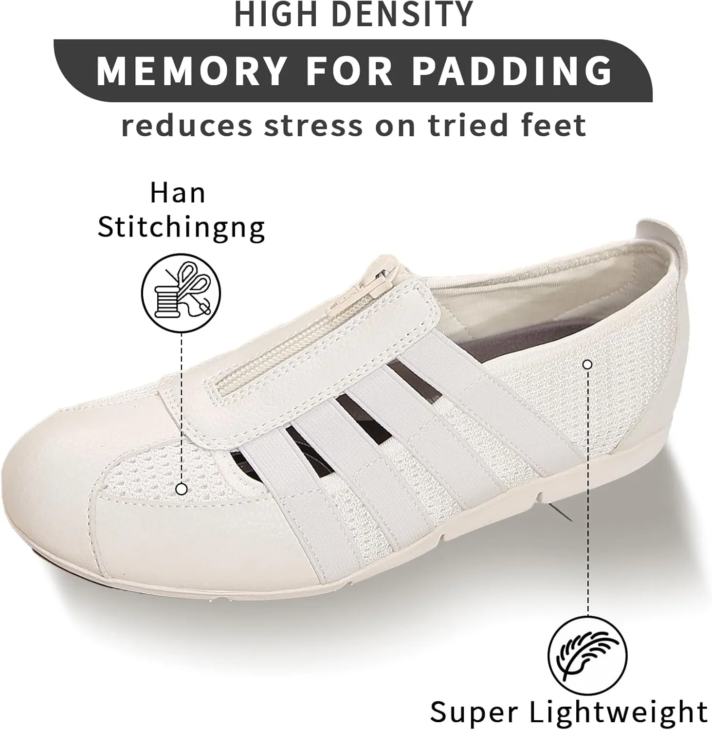 Women's Slip-On Loafers for Gyming Breathable Walking Shoes Lightweight Casual Sneaker with Zipper