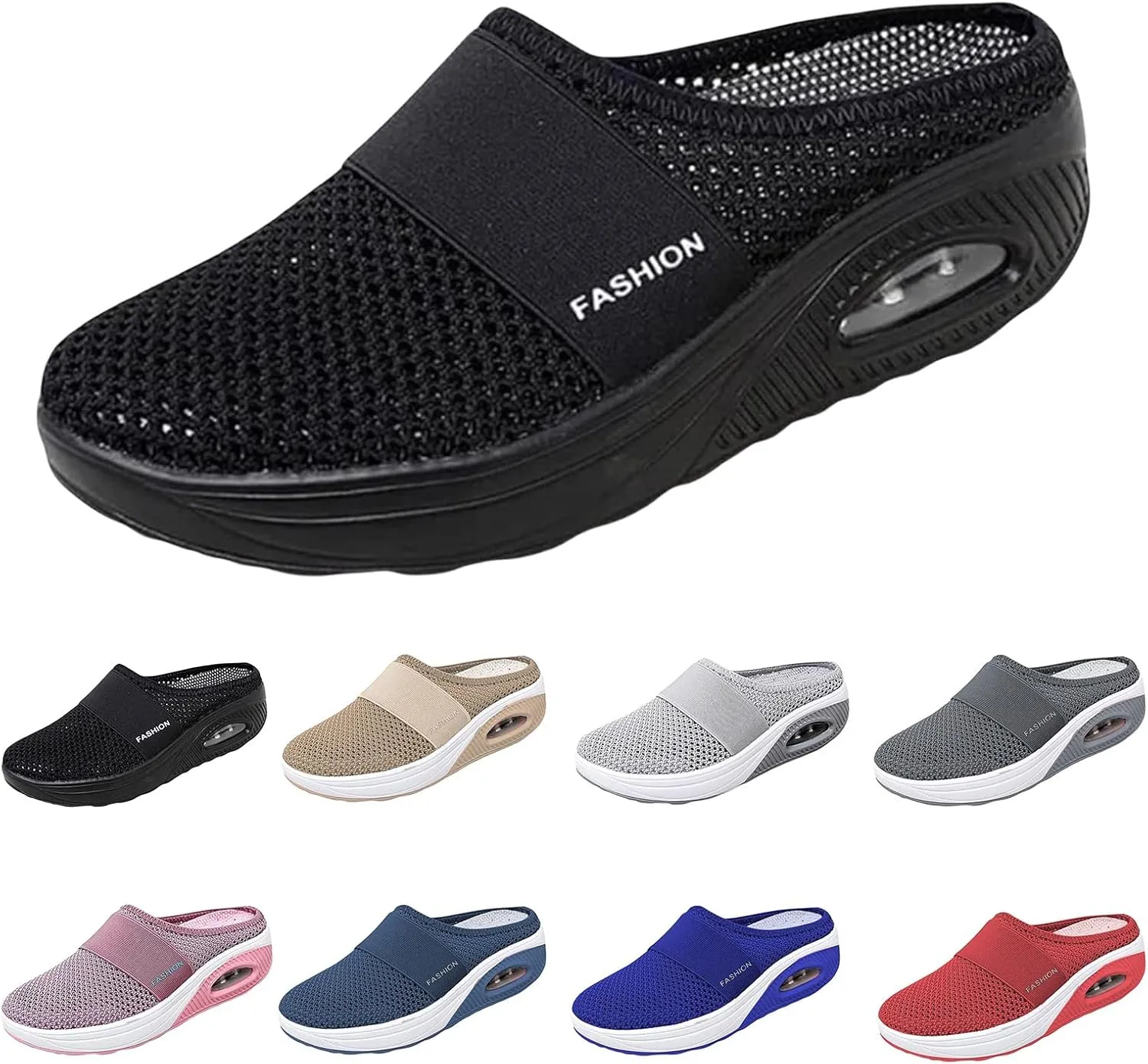 Women's Slip On Mules with Arch Support Orthopedic Walking Shoes Air Cushion Breathable Mesh Breathable Slippers Closed Toe Slides Health Walking Sneakers Summer Casual Shoes