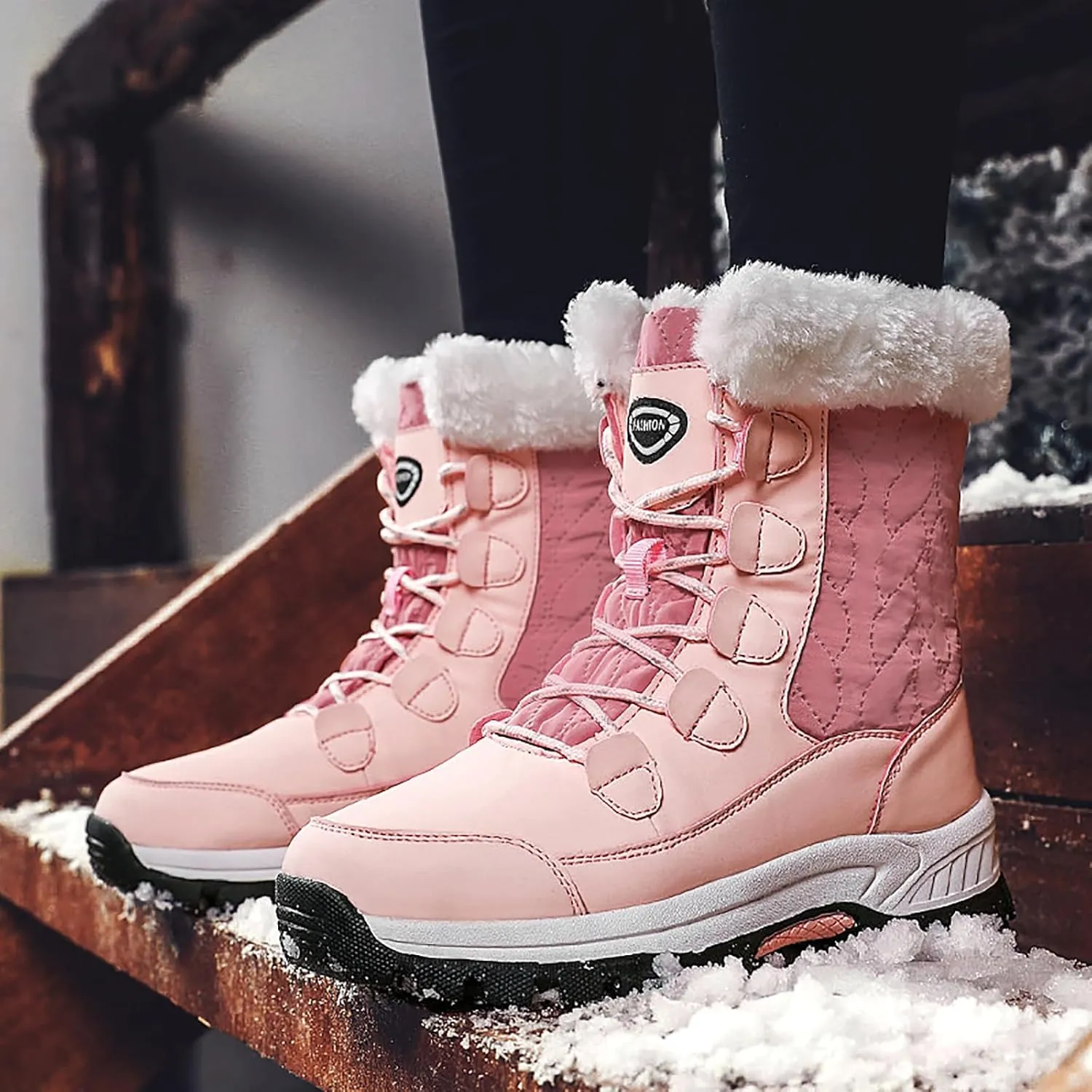 Womens Snow Boots Warm Fur Lined Winter Boots Anti Slip Ankle Boots Mid Calf Snowboots Waterproof and Cold-Resistant Outdoor Walking Shoes for Women Ladies Girls