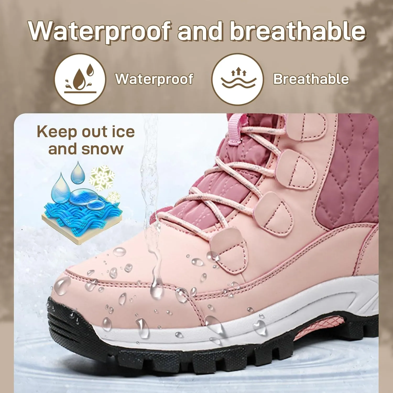 Womens Snow Boots Warm Fur Lined Winter Boots Anti Slip Ankle Boots Mid Calf Snowboots Waterproof and Cold-Resistant Outdoor Walking Shoes for Women Ladies Girls