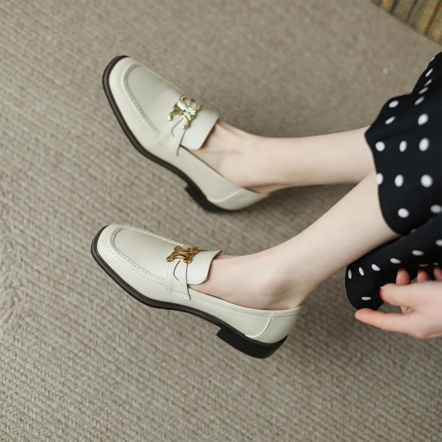 Women's Square Closed Toe Flats Loafers Pull-On Gold Metallic Comfortable Chunky Low Heel Office Cosplay Student Work Casual Comfortable Fashion Business Daily Wear Dress Shoes