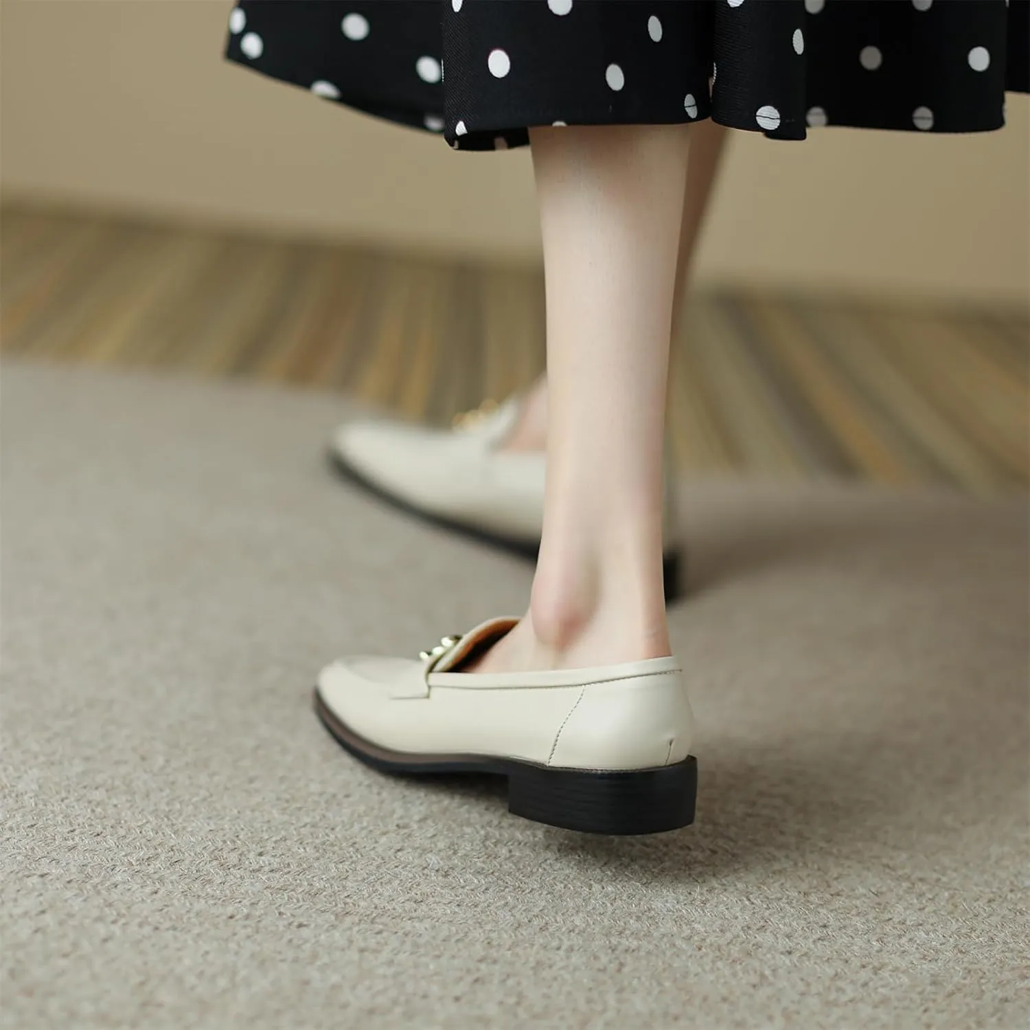 Women's Square Closed Toe Flats Loafers Pull-On Gold Metallic Comfortable Chunky Low Heel Office Cosplay Student Work Casual Comfortable Fashion Business Daily Wear Dress Shoes