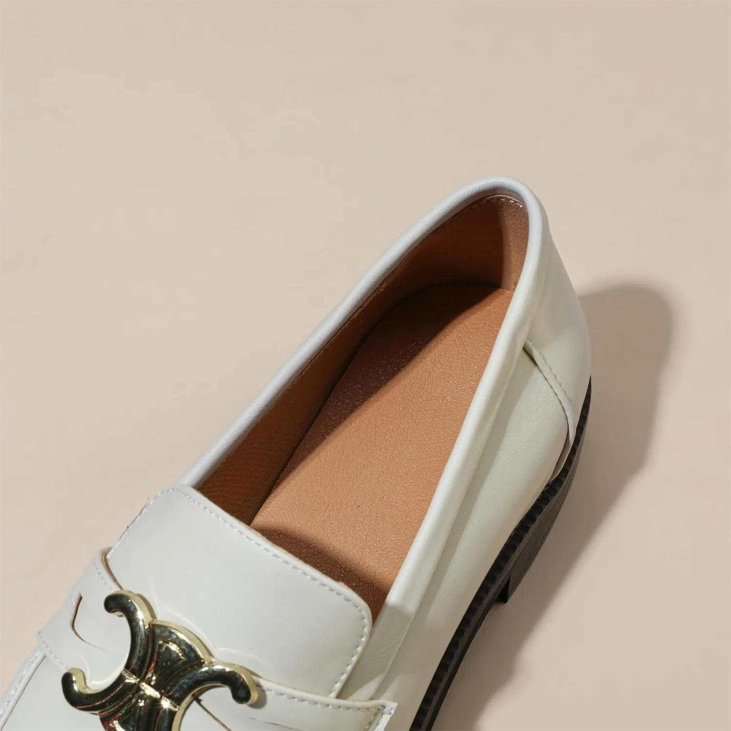 Women's Square Closed Toe Flats Loafers Pull-On Gold Metallic Comfortable Chunky Low Heel Office Cosplay Student Work Casual Comfortable Fashion Business Daily Wear Dress Shoes