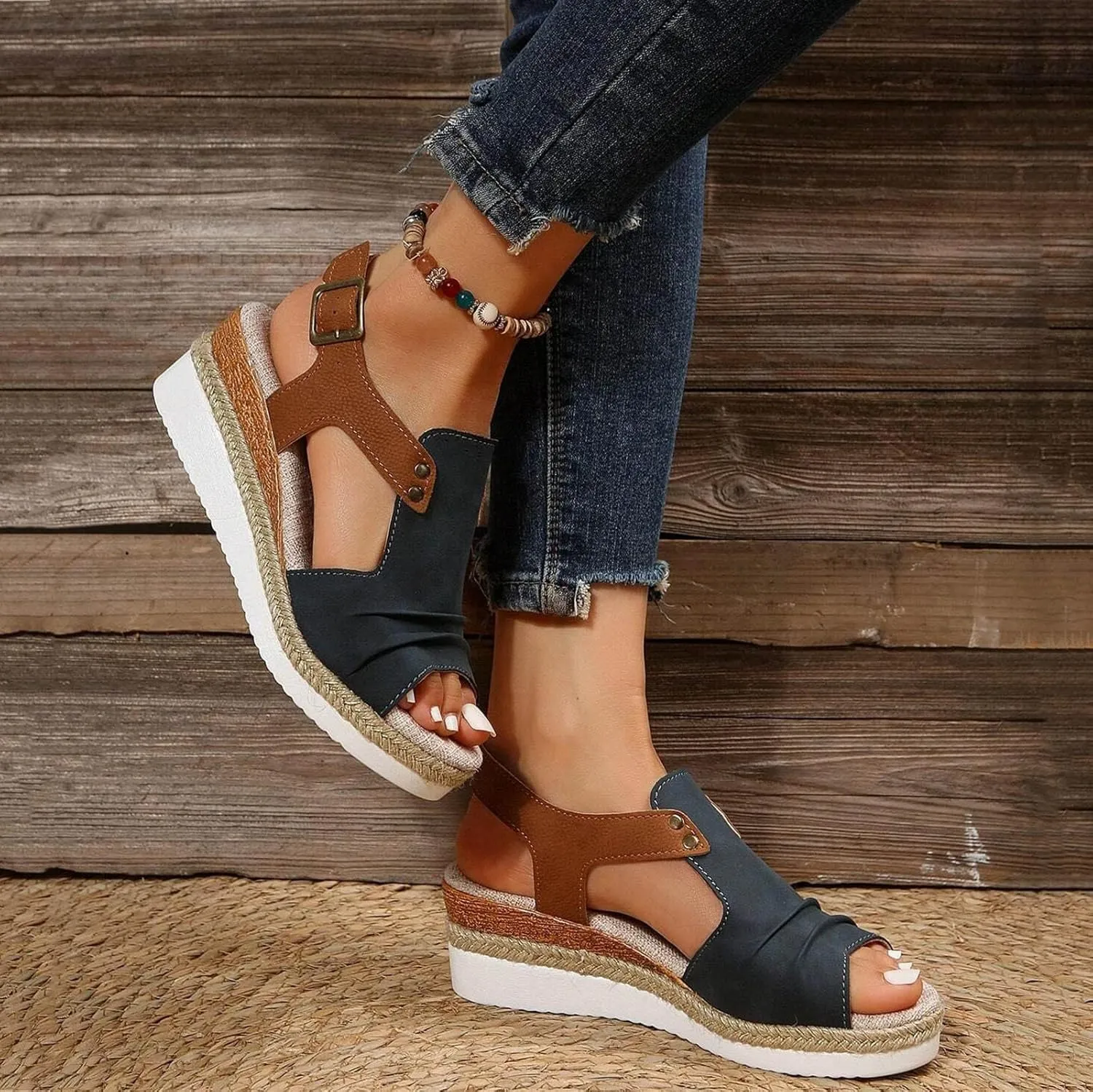 Womens Wedge Sandals Mid Heel Espadrilles Wedges Platform Sandals for Women Dressy Summer Comfortable Orthopedic Sandals Strappy Sandals for Women Walking Sandals Casual