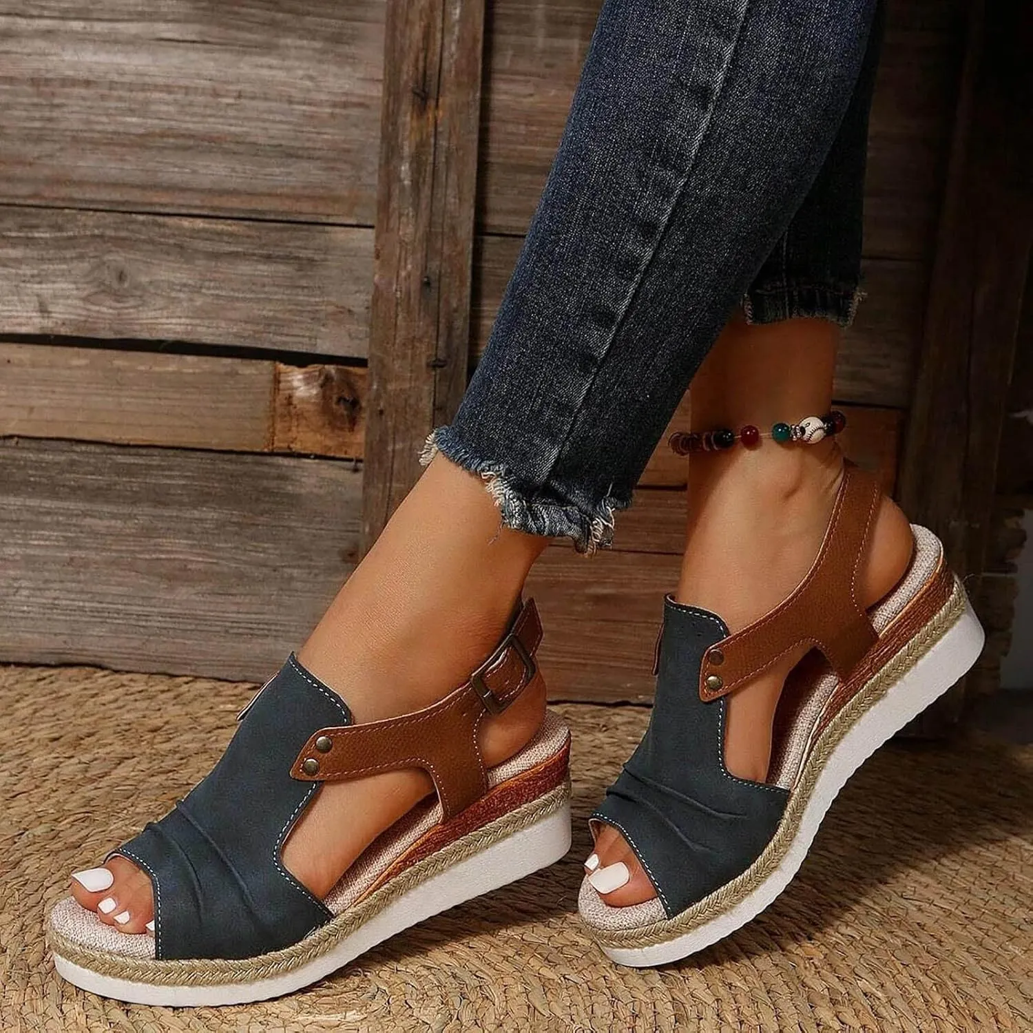 Womens Wedge Sandals Mid Heel Espadrilles Wedges Platform Sandals for Women Dressy Summer Comfortable Orthopedic Sandals Strappy Sandals for Women Walking Sandals Casual