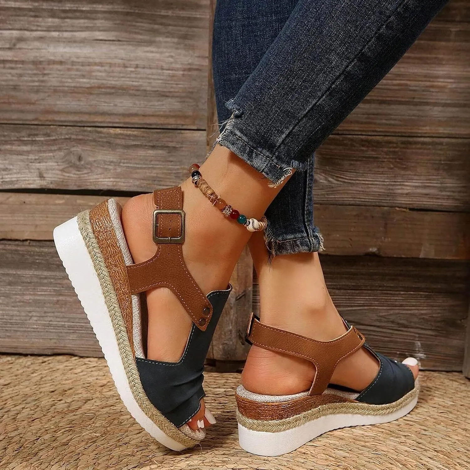 Womens Wedge Sandals Mid Heel Espadrilles Wedges Platform Sandals for Women Dressy Summer Comfortable Orthopedic Sandals Strappy Sandals for Women Walking Sandals Casual