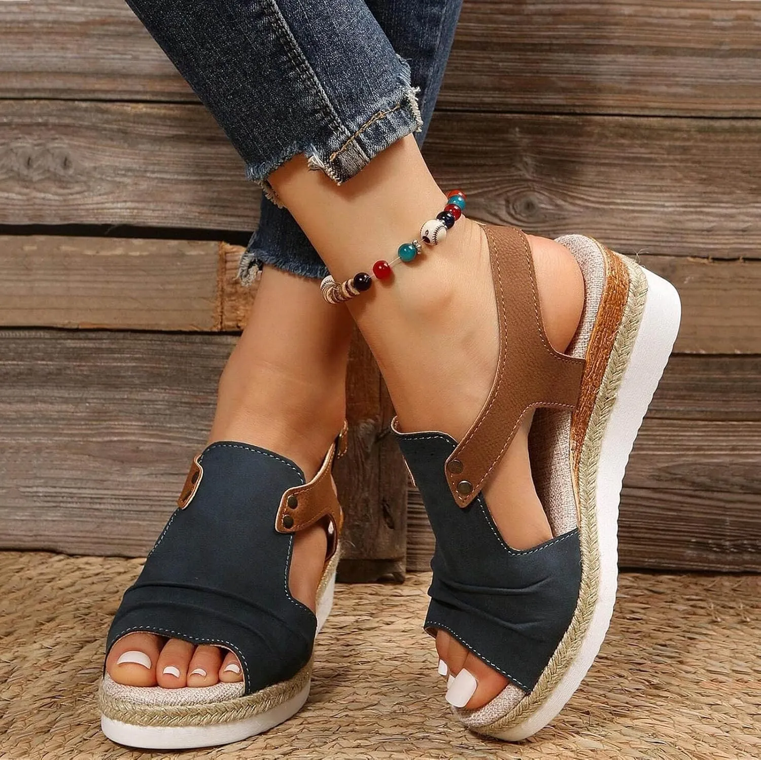 Womens Wedge Sandals Mid Heel Espadrilles Wedges Platform Sandals for Women Dressy Summer Comfortable Orthopedic Sandals Strappy Sandals for Women Walking Sandals Casual