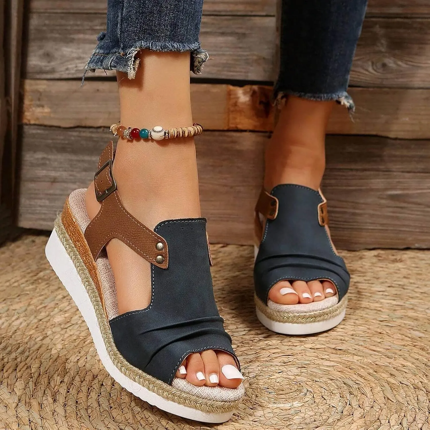 Womens Wedge Sandals Mid Heel Espadrilles Wedges Platform Sandals for Women Dressy Summer Comfortable Orthopedic Sandals Strappy Sandals for Women Walking Sandals Casual