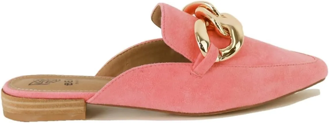 Women's White Buckle Mules: Pointed Toe, Flat Heel, Slip On, Casual Mule Shoes
