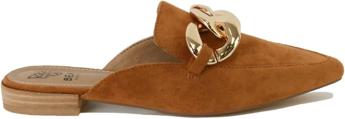 Women's White Buckle Mules: Pointed Toe, Flat Heel, Slip On, Casual Mule Shoes