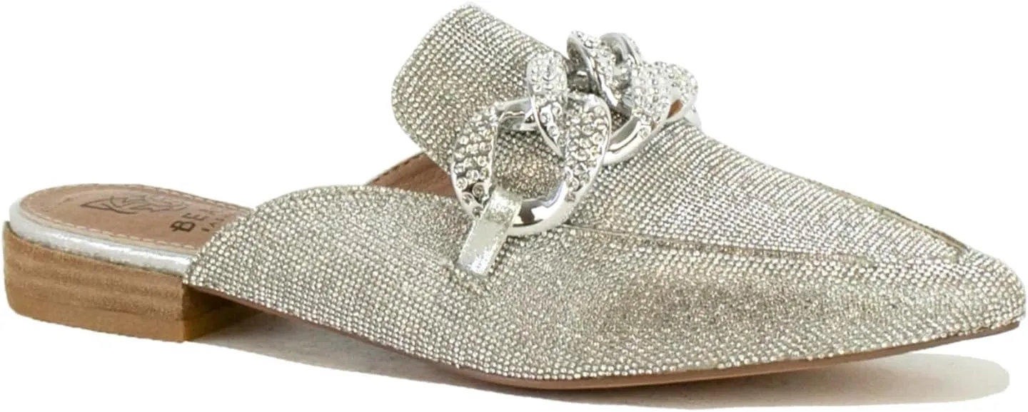 Women's White Buckle Mules: Pointed Toe, Flat Heel, Slip On, Casual Mule Shoes