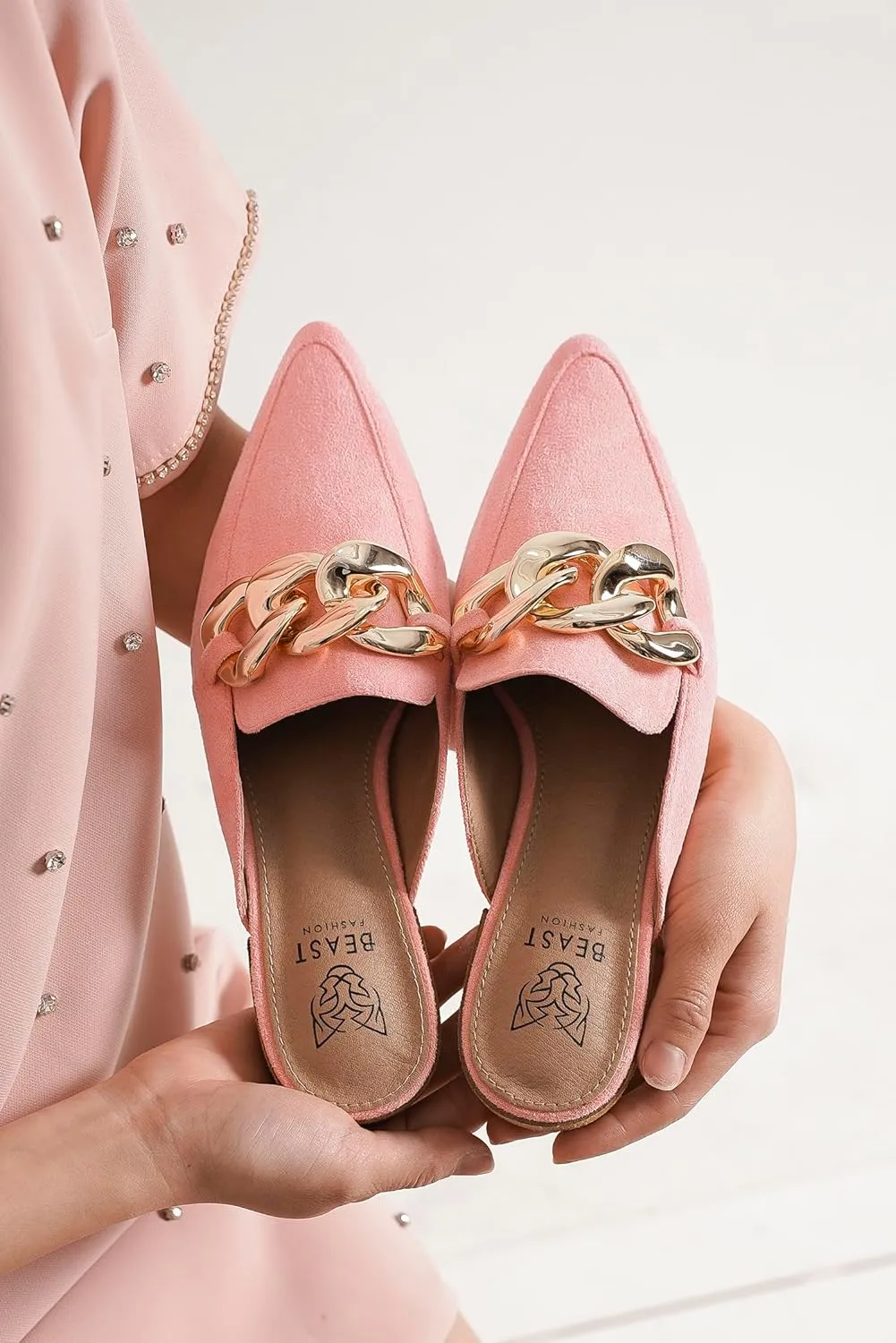 Women's White Buckle Mules: Pointed Toe, Flat Heel, Slip On, Casual Mule Shoes