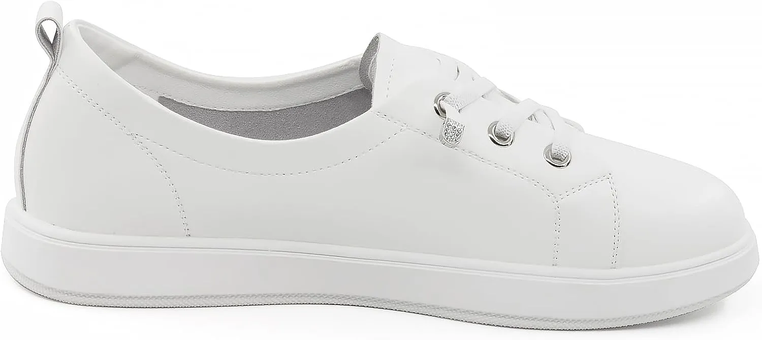 Women’s White Tennis Sneakers PU Leather Slip-On Low Top Casual Walking Shoes