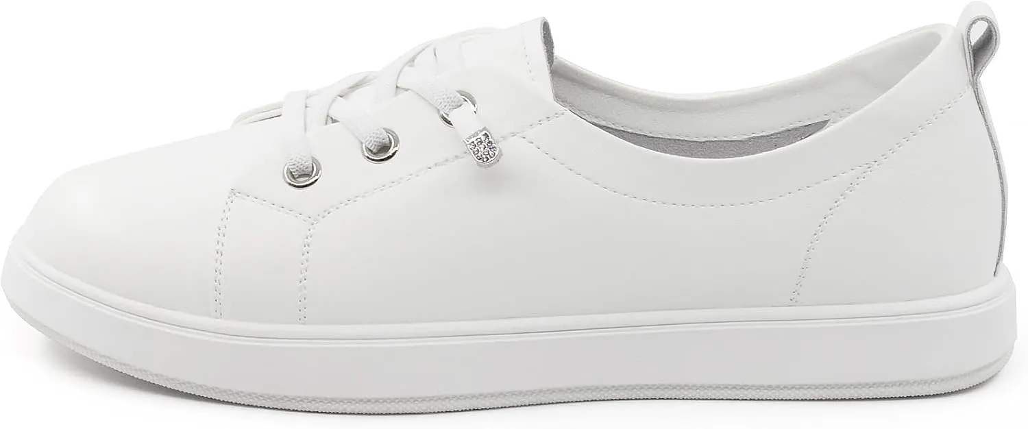 Women’s White Tennis Sneakers PU Leather Slip-On Low Top Casual Walking Shoes