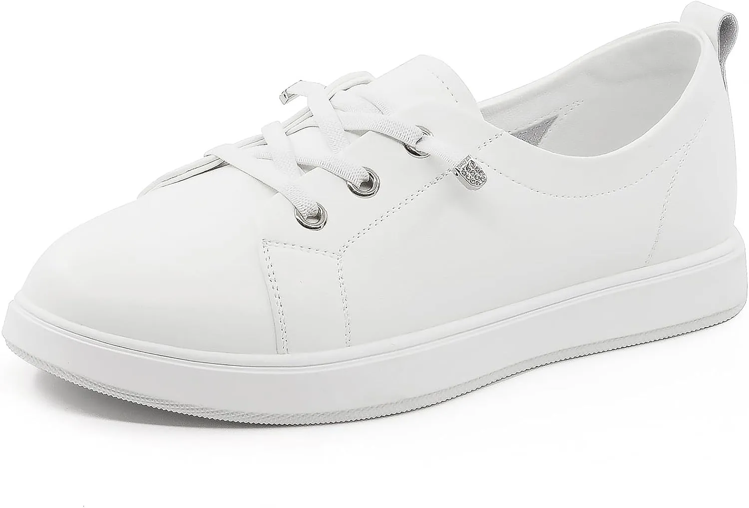Women’s White Tennis Sneakers PU Leather Slip-On Low Top Casual Walking Shoes