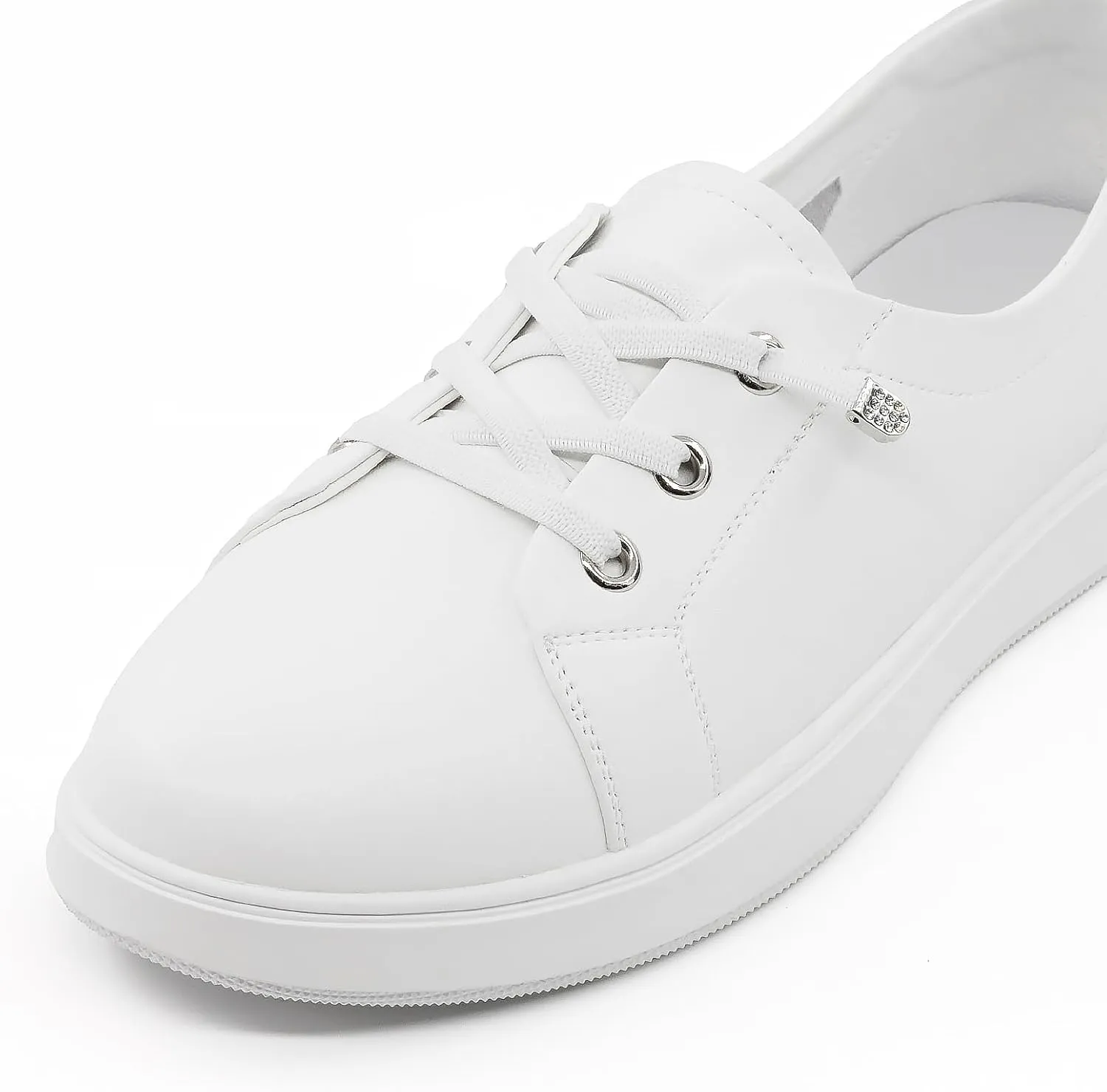 Women’s White Tennis Sneakers PU Leather Slip-On Low Top Casual Walking Shoes