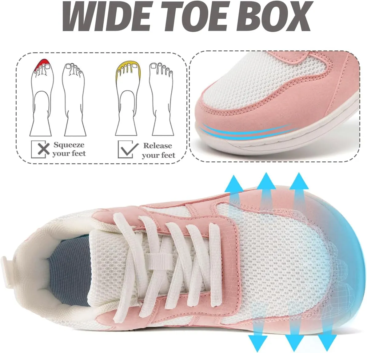 Women's Wide Toe Box Barefoot Sneakers Slip On Shoes Non Slip Running Sneakers Jogging Shoes