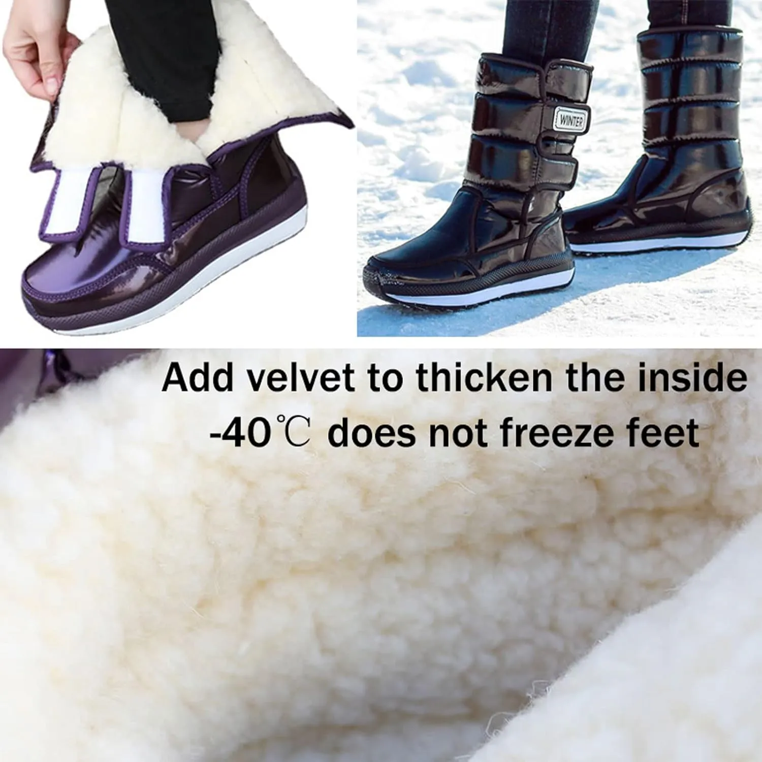 Womens Winter Snow Boots Fashion Fur Lined Warm Booties Ladies Outdoor Waterproof Flat Thicken Thermal Winter Shoes Non-Slip Mid Calf Walking Shoes