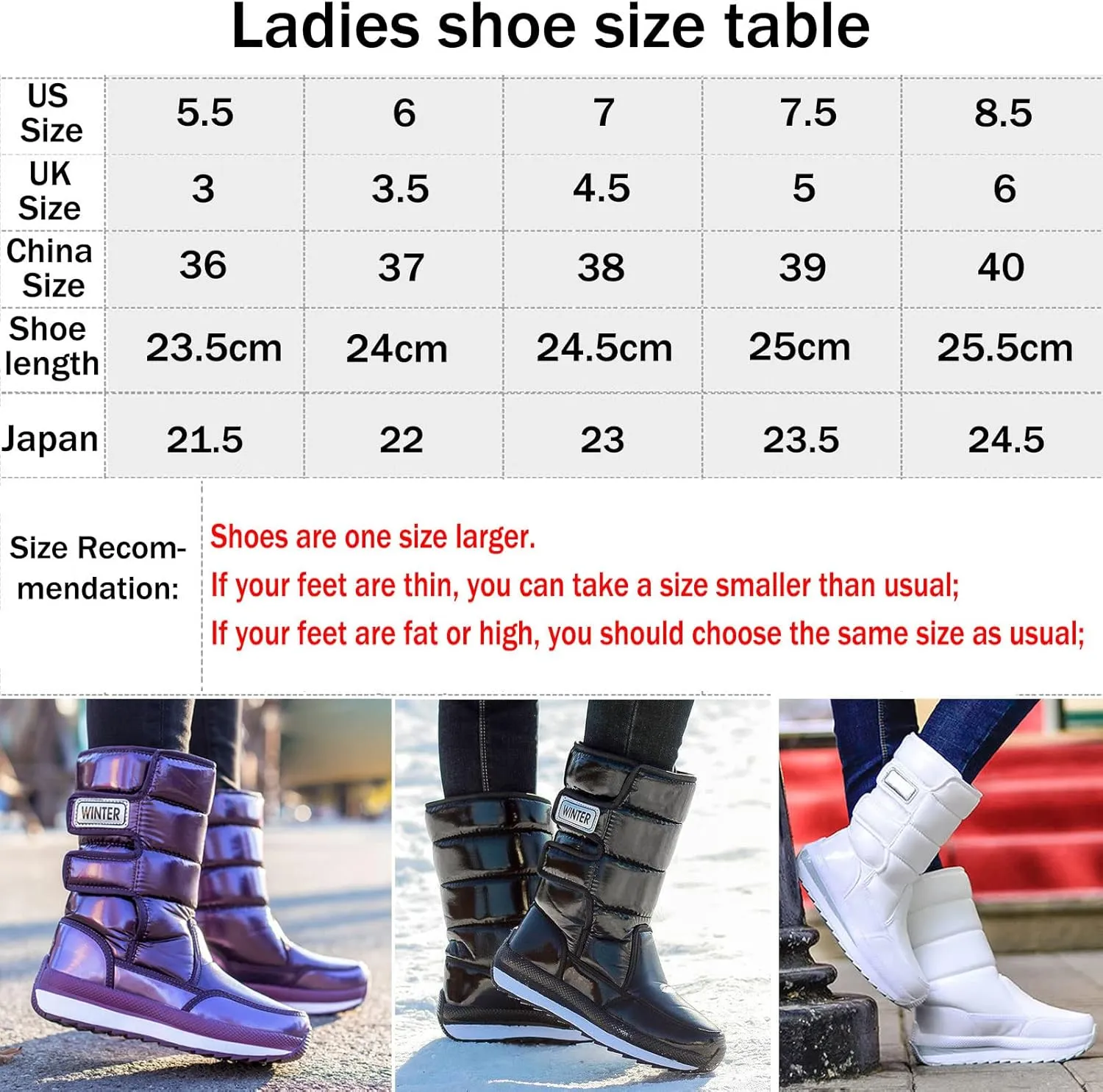 Womens Winter Snow Boots Fashion Fur Lined Warm Booties Ladies Outdoor Waterproof Flat Thicken Thermal Winter Shoes Non-Slip Mid Calf Walking Shoes