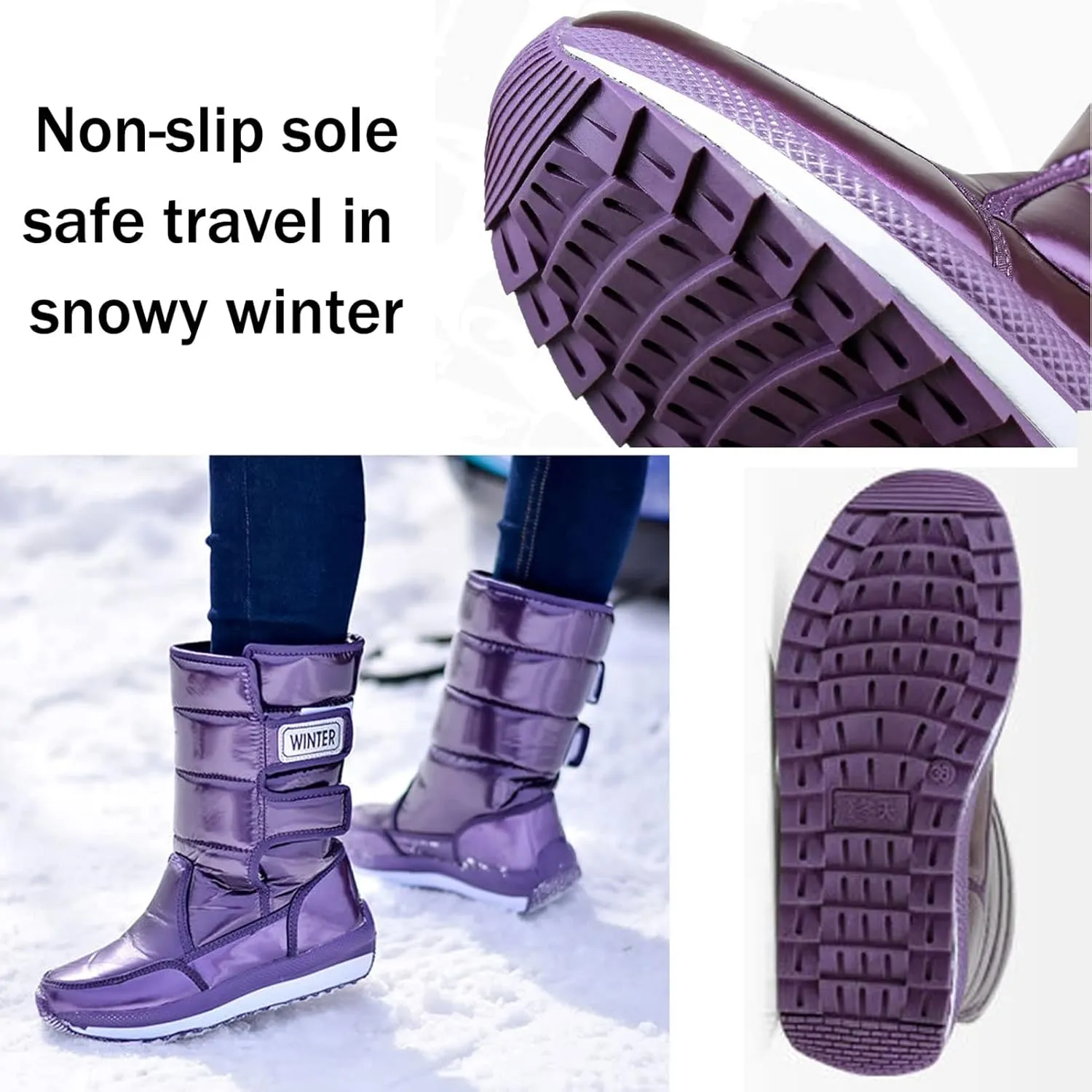 Womens Winter Snow Boots Fashion Fur Lined Warm Booties Ladies Outdoor Waterproof Flat Thicken Thermal Winter Shoes Non-Slip Mid Calf Walking Shoes