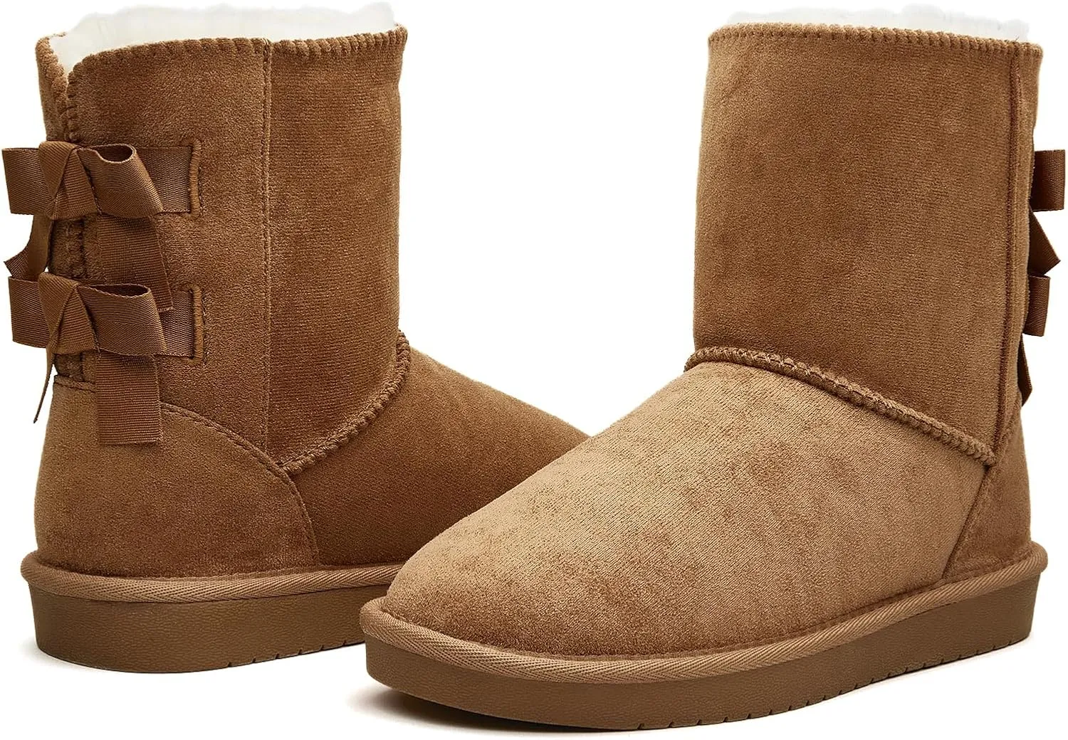 Women's Winter Snow Boots Mid-Calf Faux Suede Slip-On with Soft Faux Fur Lining