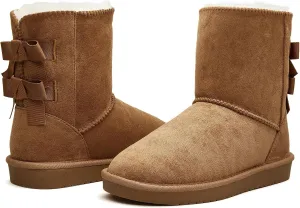 Women's Winter Snow Boots Mid-Calf Faux Suede Slip-On with Soft Faux Fur Lining