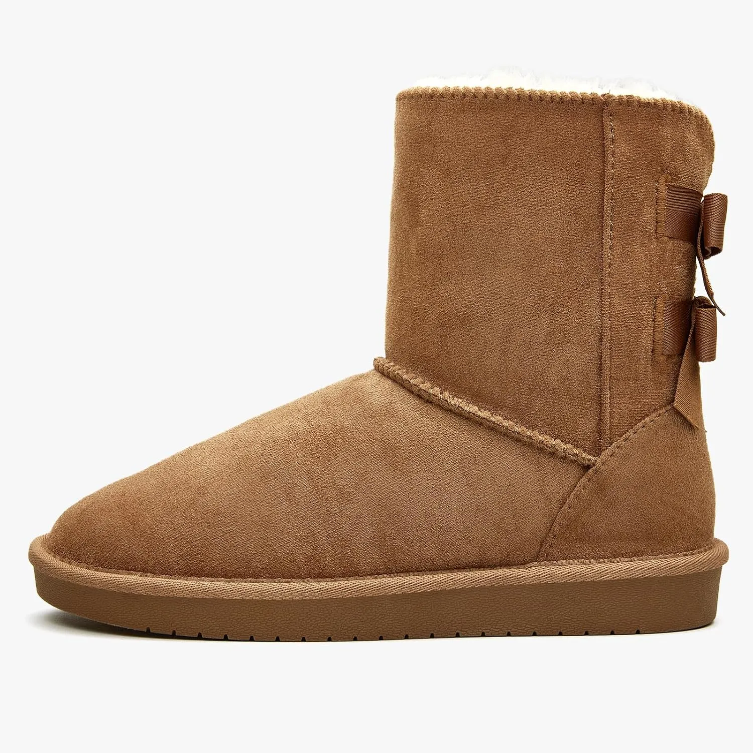 Women's Winter Snow Boots Mid-Calf Faux Suede Slip-On with Soft Faux Fur Lining