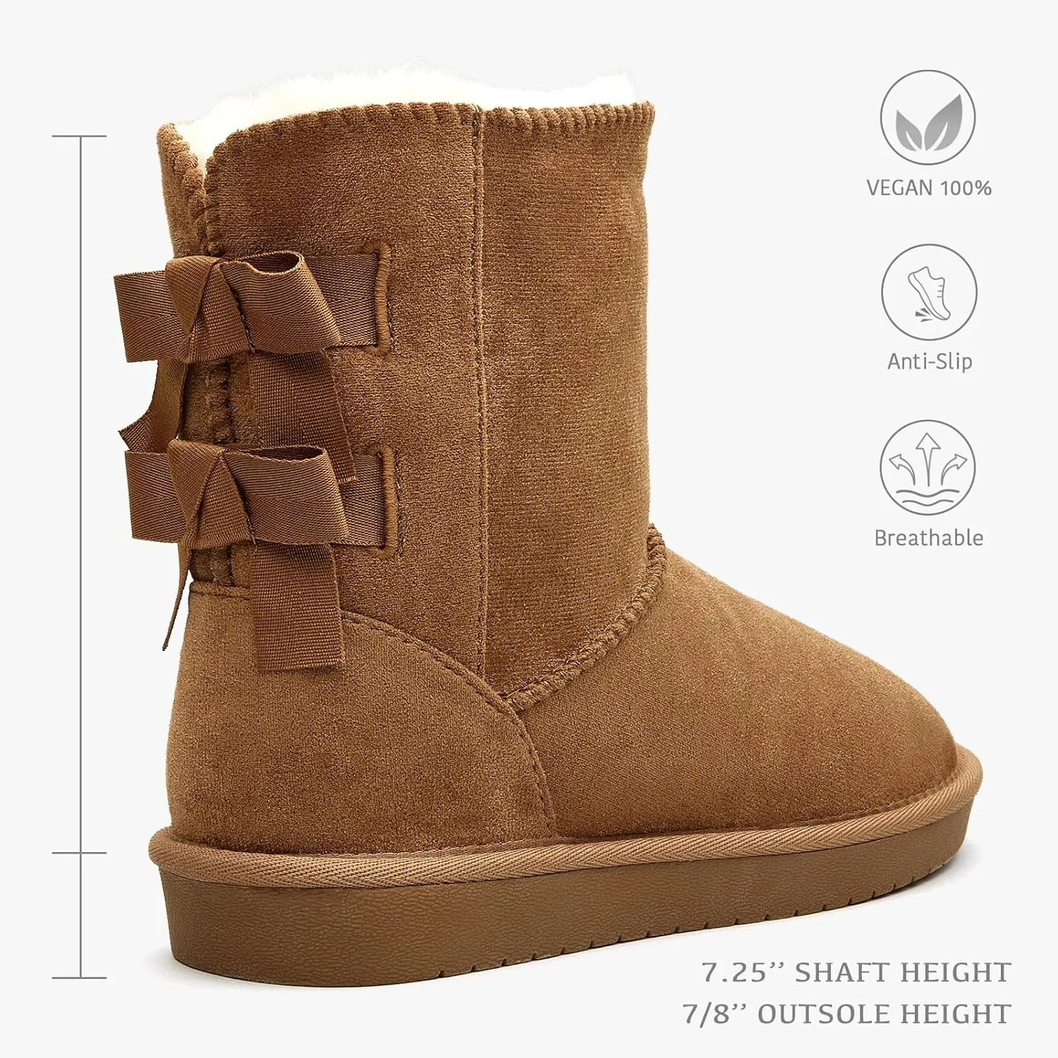 Women's Winter Snow Boots Mid-Calf Faux Suede Slip-On with Soft Faux Fur Lining