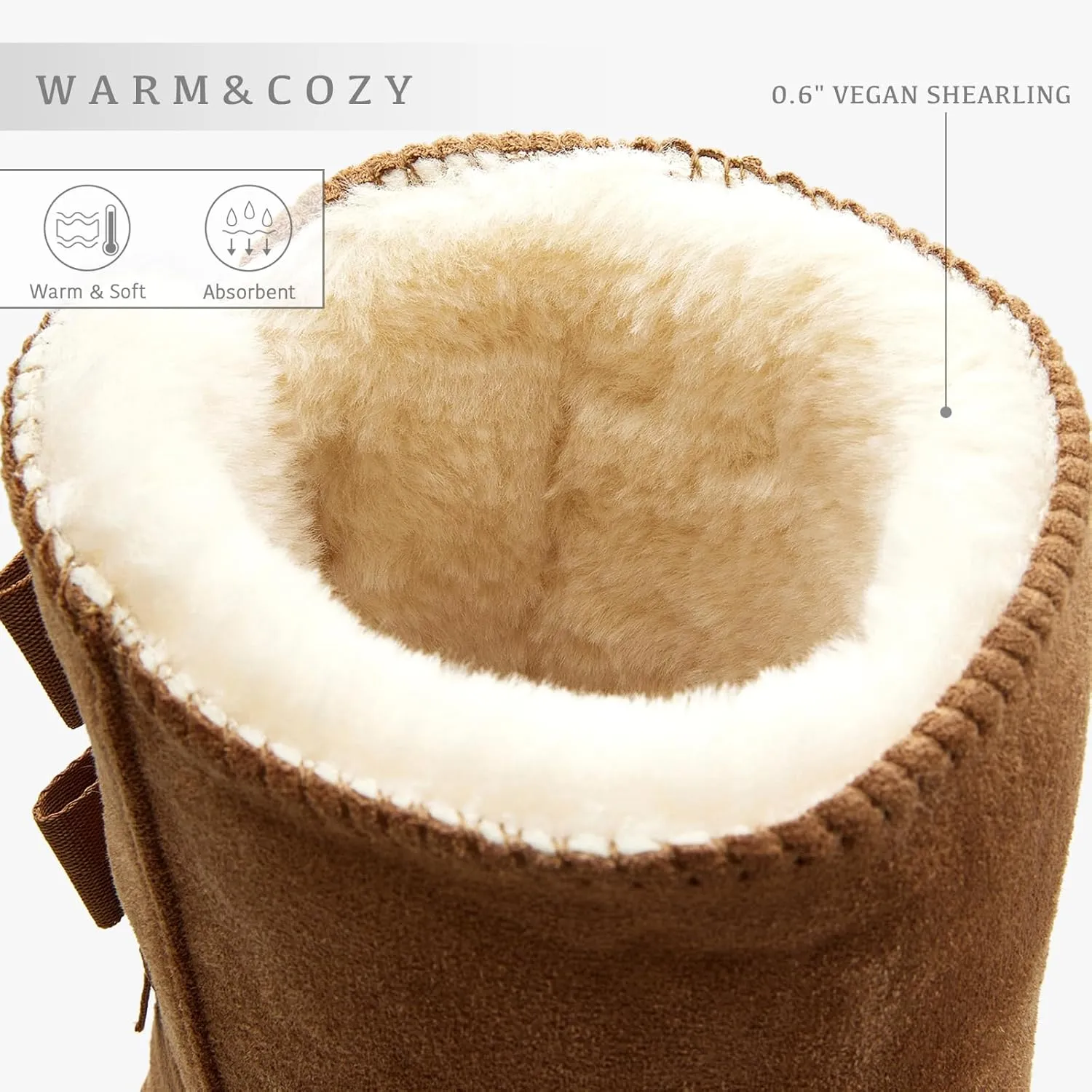 Women's Winter Snow Boots Mid-Calf Faux Suede Slip-On with Soft Faux Fur Lining