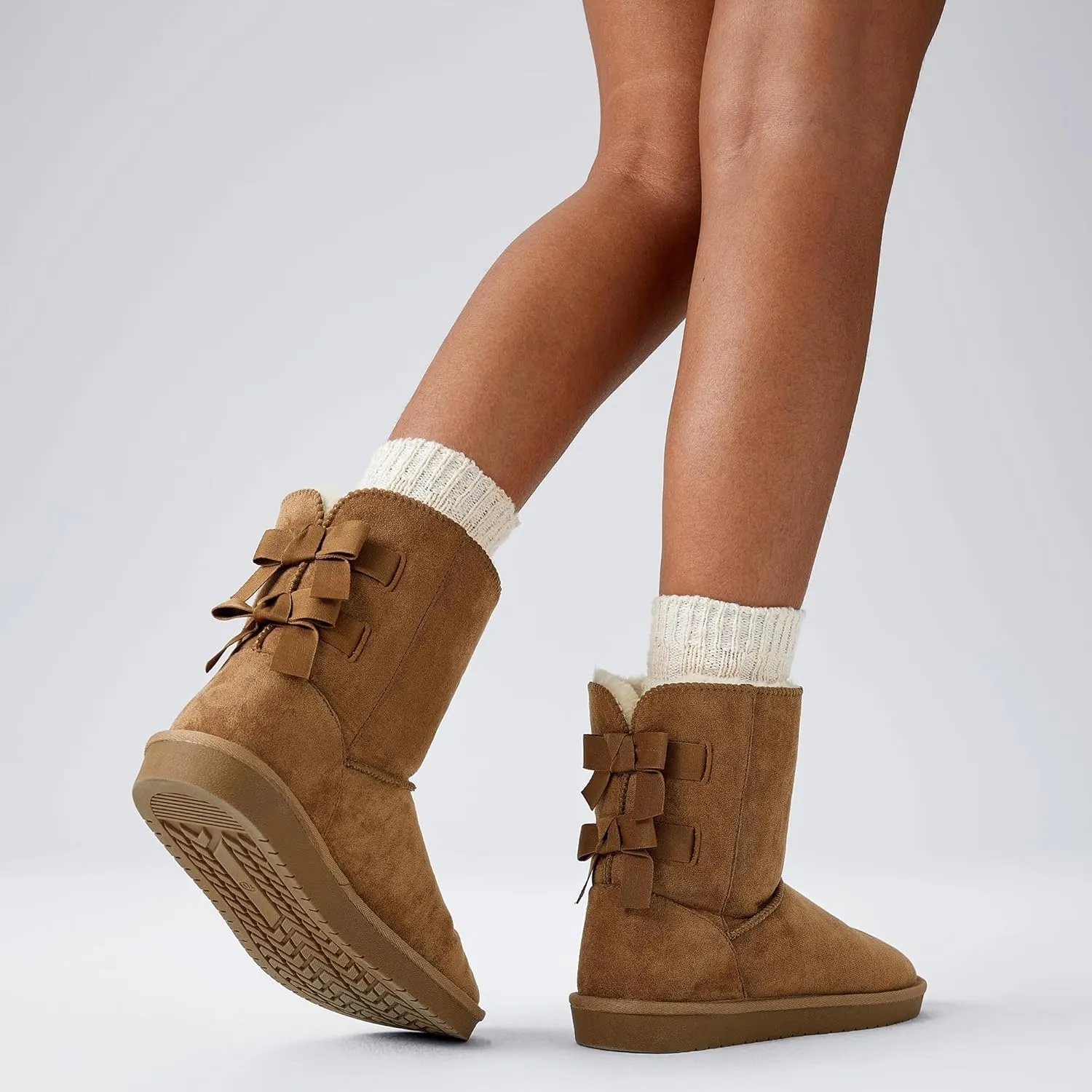 Women's Winter Snow Boots Mid-Calf Faux Suede Slip-On with Soft Faux Fur Lining