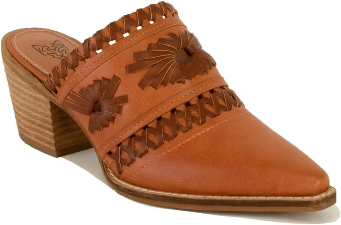 Women's Woven Block Heel Mules Stacked Block Heels Mules Comfort Pointed Toe Backless Slip on Slides Loafer Shoes