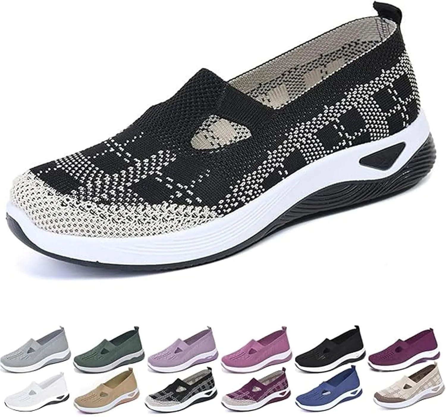 Womens Woven Orthopedic Walking Shoes, Women's Comfortable Mesh Breathable Soft Slip-on Arch Support Sports Sneakers