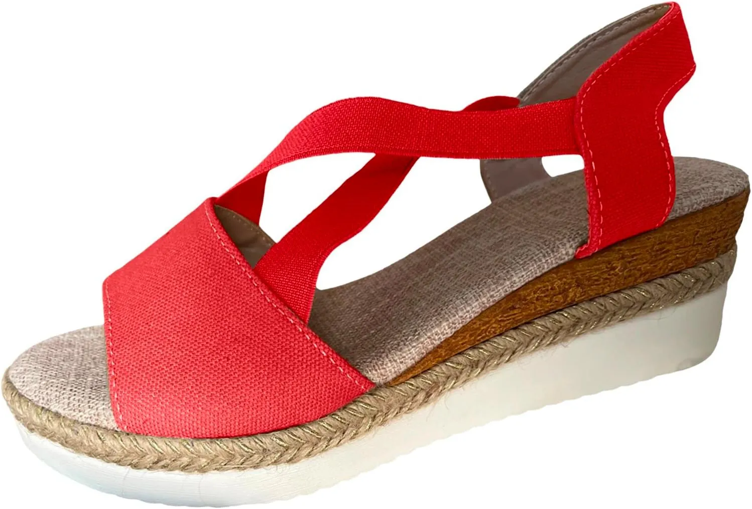 Womenyiaor D-Red Wedge Sandal for Women, Comfortable Slip on Sandals, Orthopedic Sandals, Casual Shoes (9)