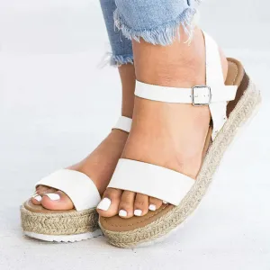 Womenyiaor Platform Sandals for Women Dressy Summer Flat Open Toe Ankle Strap Espadrilles Flatform Platform Wedge Sandals Women Fashion Summer Comfortable Walking Sandals Casual (b-White, 9)