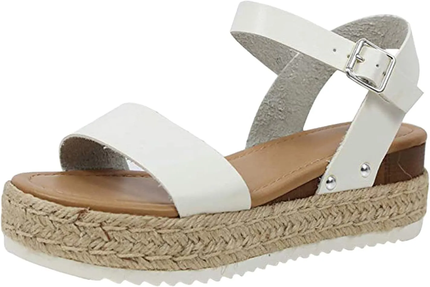 Womenyiaor Platform Sandals for Women Dressy Summer Flat Open Toe Ankle Strap Espadrilles Flatform Platform Wedge Sandals Women Fashion Summer Comfortable Walking Sandals Casual (b-White, 9)