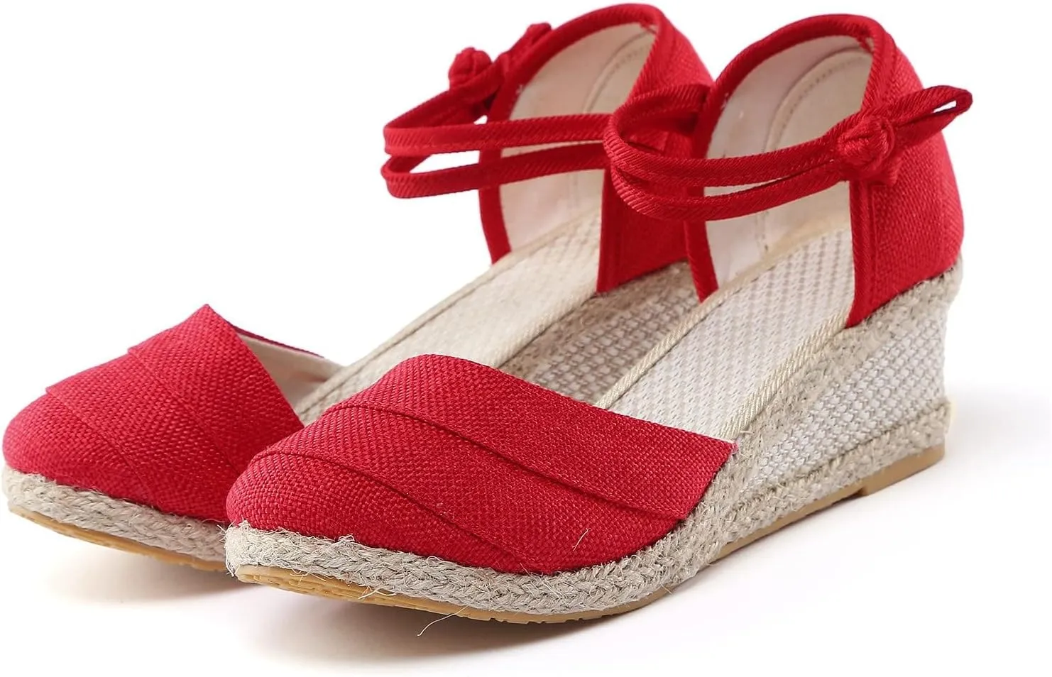 Womenyiaor Sandals for Women Dressy Summer, Women's Ankle Strap Closed Toe Espadrille Wedge Sandals Dressy Platform Wedge Sandals Casual Shoes (b-Red, 9)