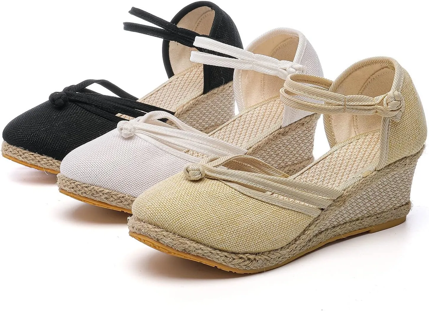 Womenyiaor Wedge Sandals for Women, Women's Closed Toe Elastic Ankle Strap Espadrilles Wedge Sandals Low Wedge Heel Sandals Dressy Summer Casual Platform Shoes